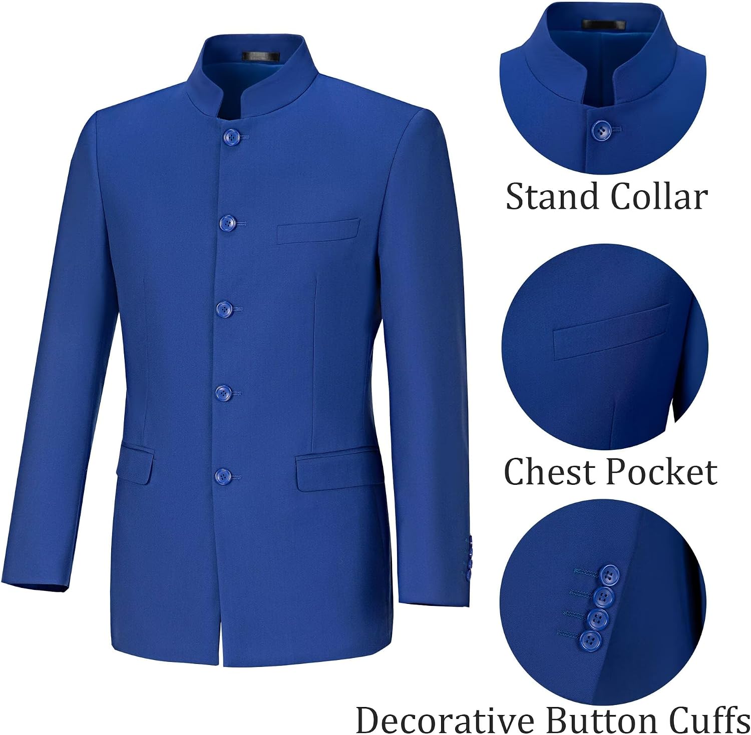 Men Suits 2 Piece Slim Fit Mandarin Collar Suit Traditional Chinese Tunic Clothing Formal Wedding Blazer Pant