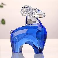 Vista 2 de Figura coleccionable del zodíaco de oveja de cristal, adorno de animal para decoración del hogar, regalos de cumpleaños (azul)