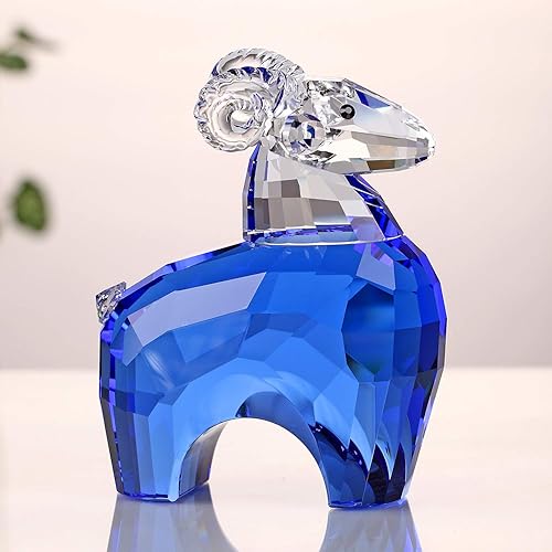 Miniatura 2 de Figura coleccionable del zodíaco de oveja de cristal, adorno de animal para decoración del hogar, regalos de cumpleaños (azul)