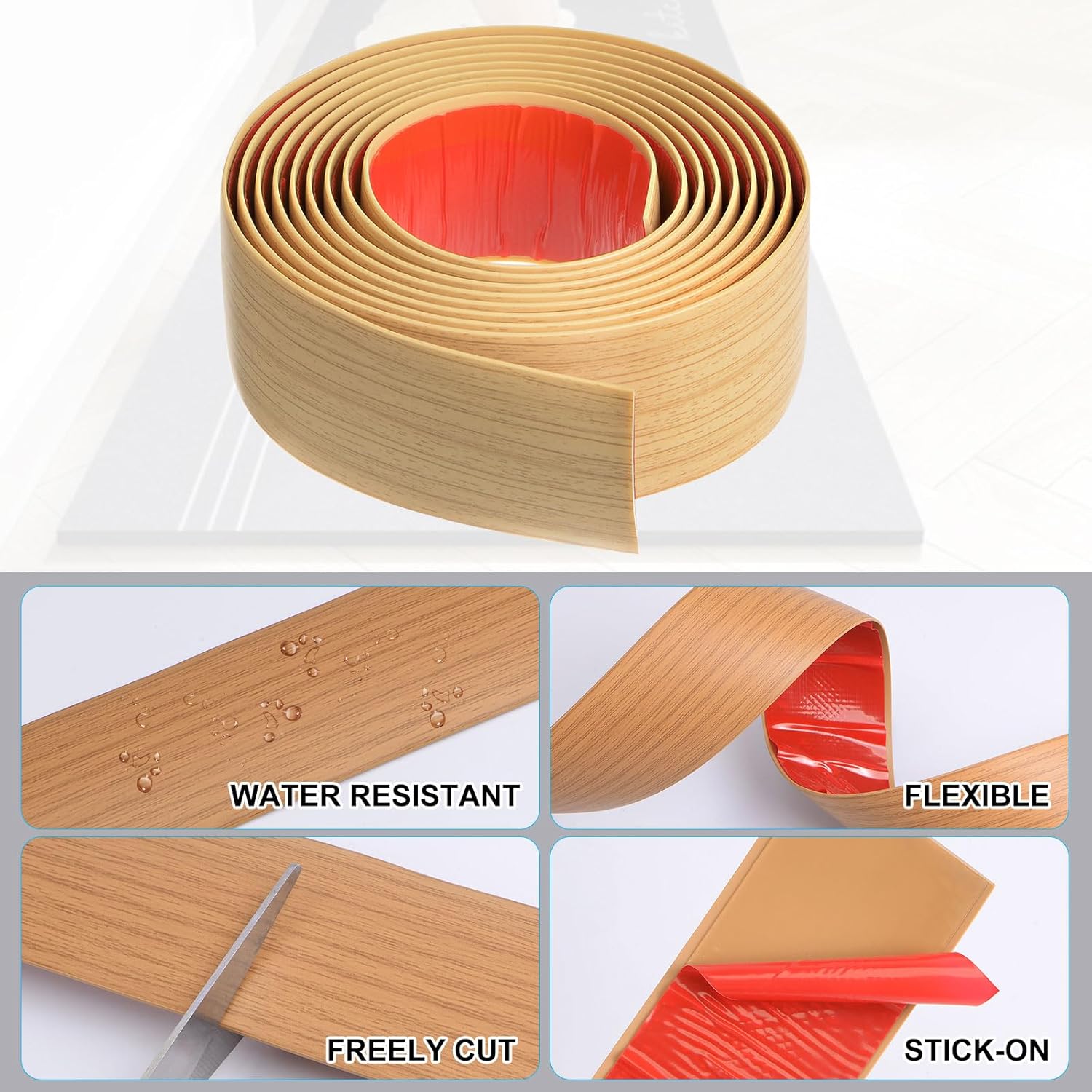 uxcell Floor Transition Strip Self Adhesive, 2" Floor Edging Trim Strip Carpet Edging Strip for Laminate Doorway Width Less Than 1 Inch Oak Color 9.84Ft