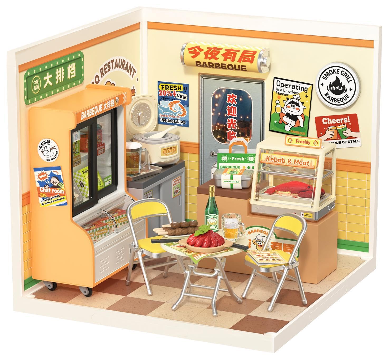 ROBOTIME DIY Miniature House Kit, Dollhouse Model Building Craft Kit with LED for Adults and Kids, Birthday Gift for Kids(Night Out Food Stall)