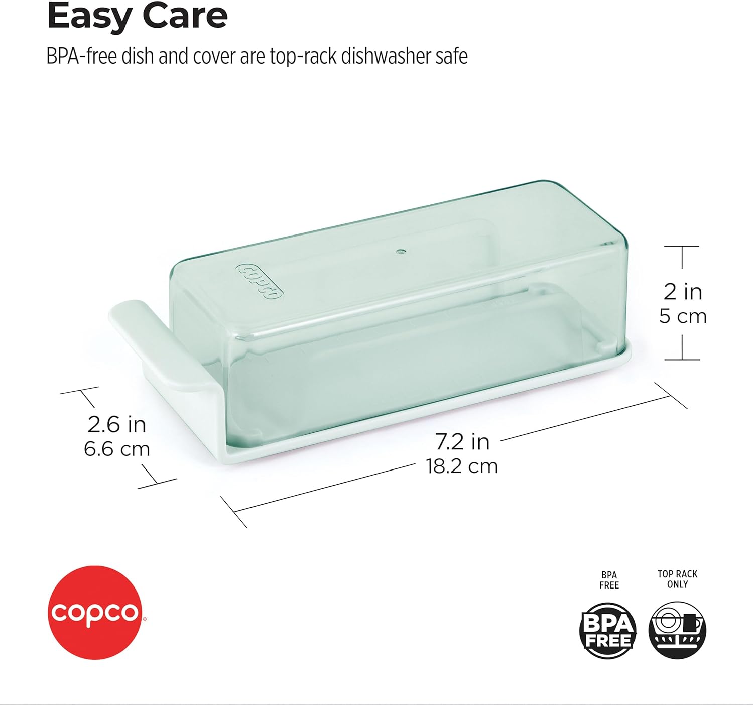 Copco バターディッシュ 透明蓋と測定ガイド付き、7.2 x 2.6 x 2インチ、グリーン