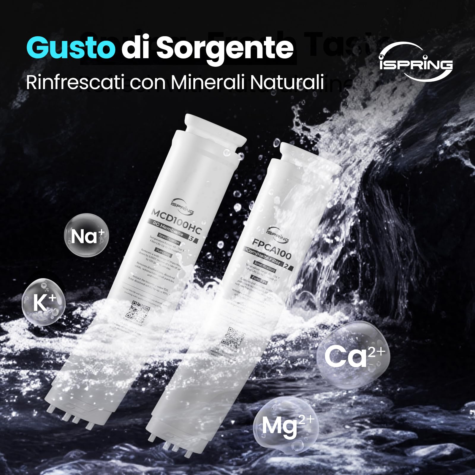 iSpring RCD100HCG Osmosi Inversa Caldo & Freddo da Banco, Dispenser RO Alcalino, 9 Temperature & 6 Volumi di Erogazione, Monitor TDS & Durata Filtri, Plug and Play