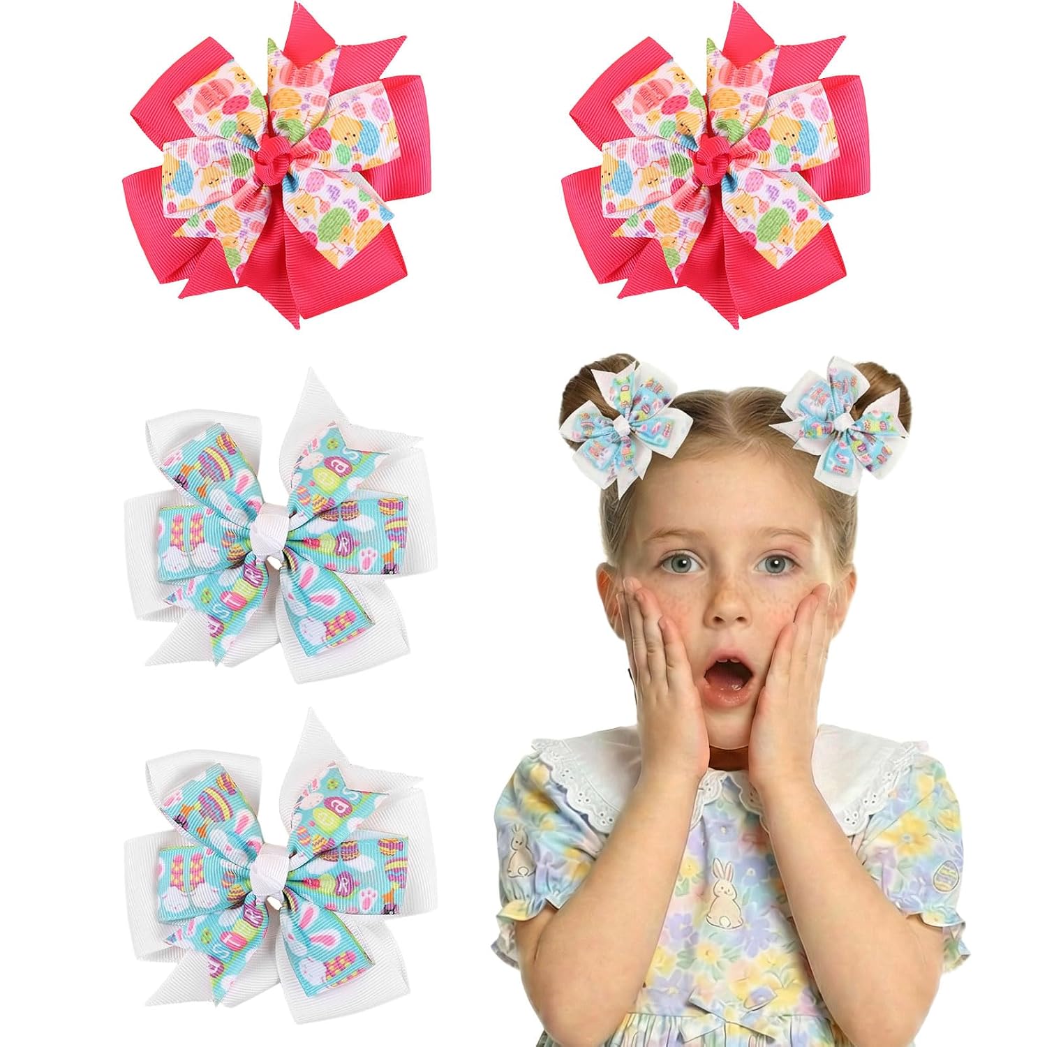 Easter Hair Bows for Women - Floral Bunny Clips