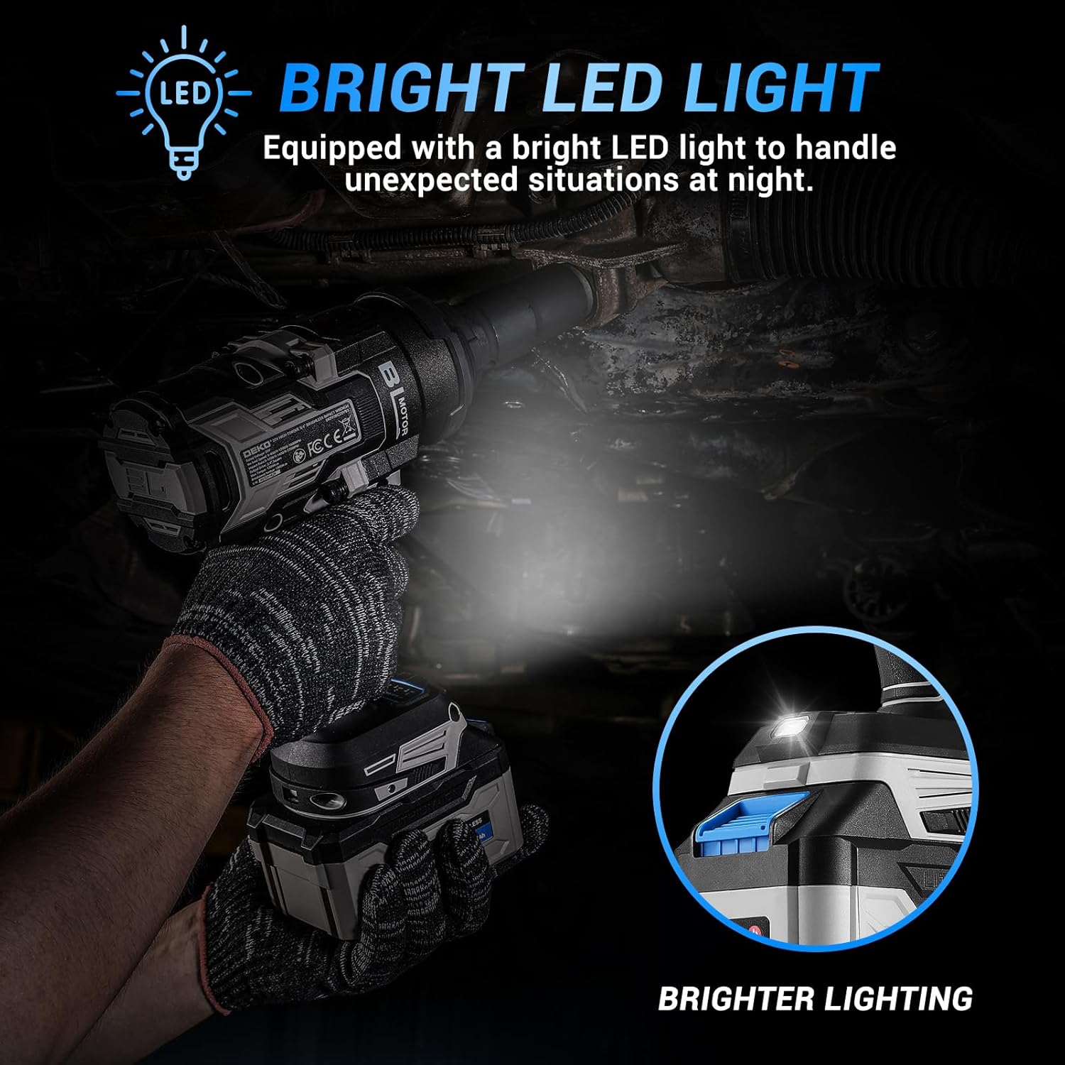 DEKOPRO Cordless Impact Wrench 20V 3/4" High Torque Power Electric Impact Gun with 5 Sockets 2 Batteries, 1300Ft-lbs(1800N.m) for Vehicle Assembly, Equipment Maintenance, Building Construction