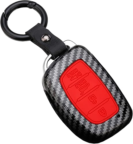 Miniatura 8 de Funda para llavero para Hyundai Tucson Elantra Sonata 2018, 2017, 2016, 4 botones, sin llave, con diseño de fibra de carbono ABS (no compatible con