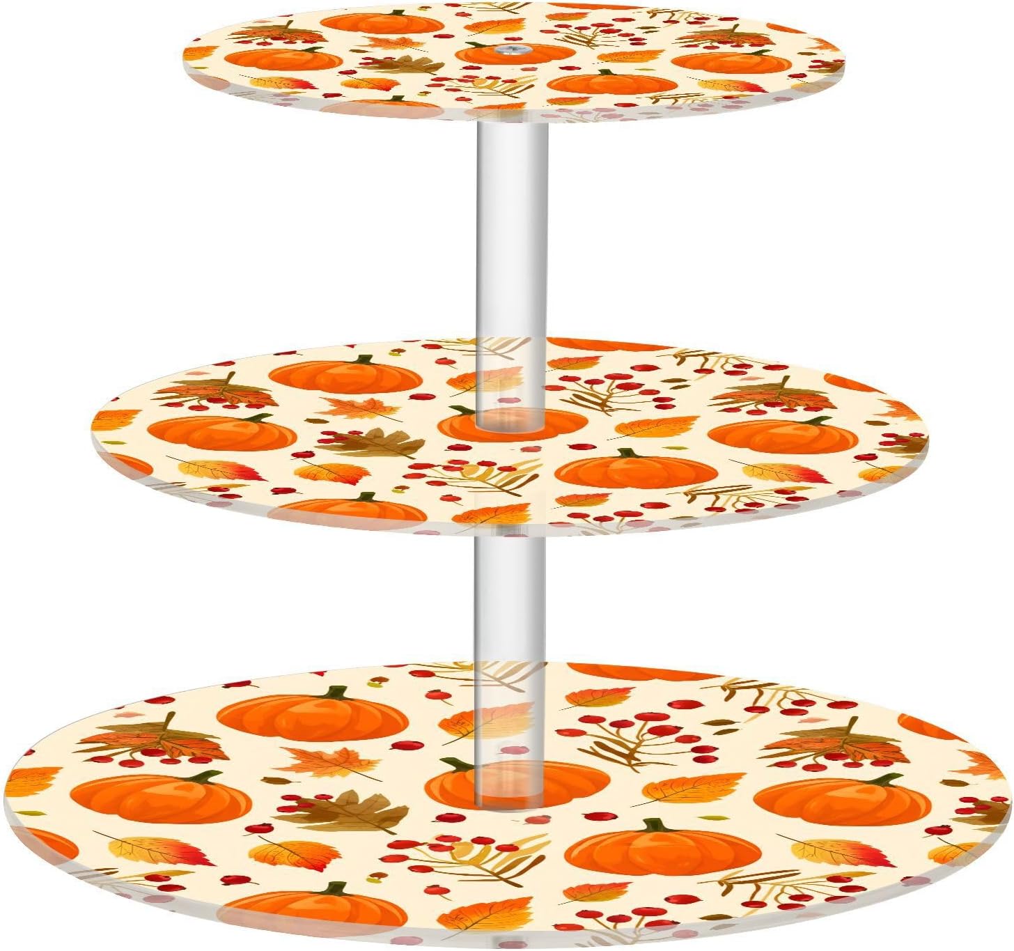 Pumpkin Leaves Cherry 3 Tier Acrylic Cupcake Stand, Cupcake Stand for 34 Cupcakes for Weddings,Christmas,Holidays,Parties,Birthday,Printed Cupcake Tower 23300093