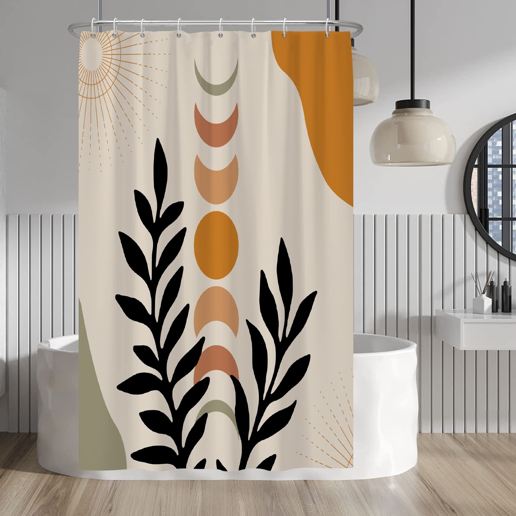 Baocicco Mid Century Shower Curtain Sun and Moon Boho Botanical Abstract Shower Curtains Decorative for Bathroom Bathtubs Waterproof Fabric Shower