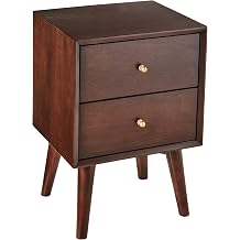 Alpine Furniture Flynn Mid Century Modern Mahogany Fully Assembled Bedroom Side Nightstand with 2 Bedside Storage Drawers, Walnut