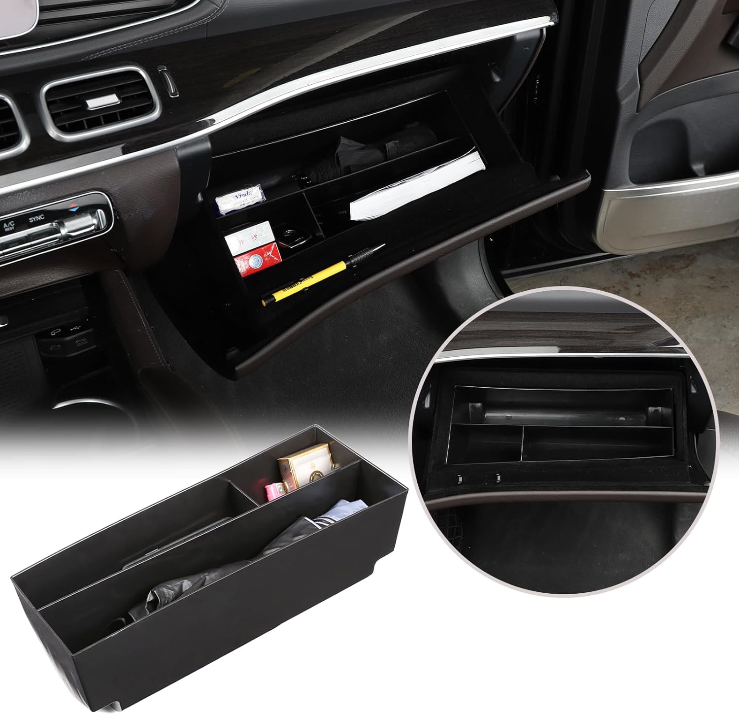 Glove Box Storage Tray Organizer - Compatible with Mercedes Benz GLE 350 40 53 63 W167 C167 GLS 450 63 X167 2020-2024 Car Co-Pilot Glove Storage Box Container Accessories LHD