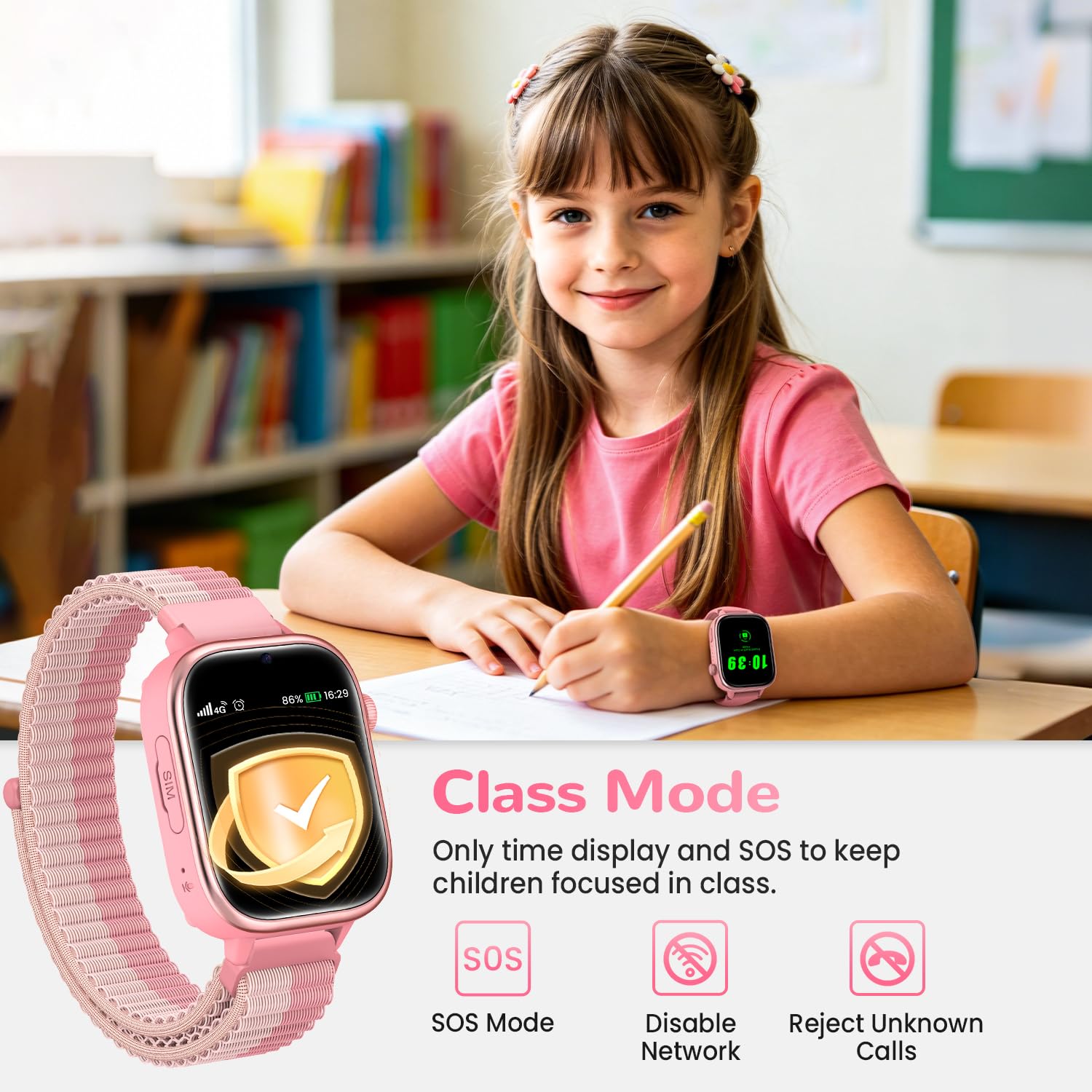 4G Smartwatch Bambini con GPS, Orologio Smartwatch Bambini con Chiamate, Videochiamate, Chat Vocale, SOS, Modalità Scuola, Sveglia IP68 Calcolatrice Contapassi Smart Watch per Ragazzi e Ragazze, Rosa