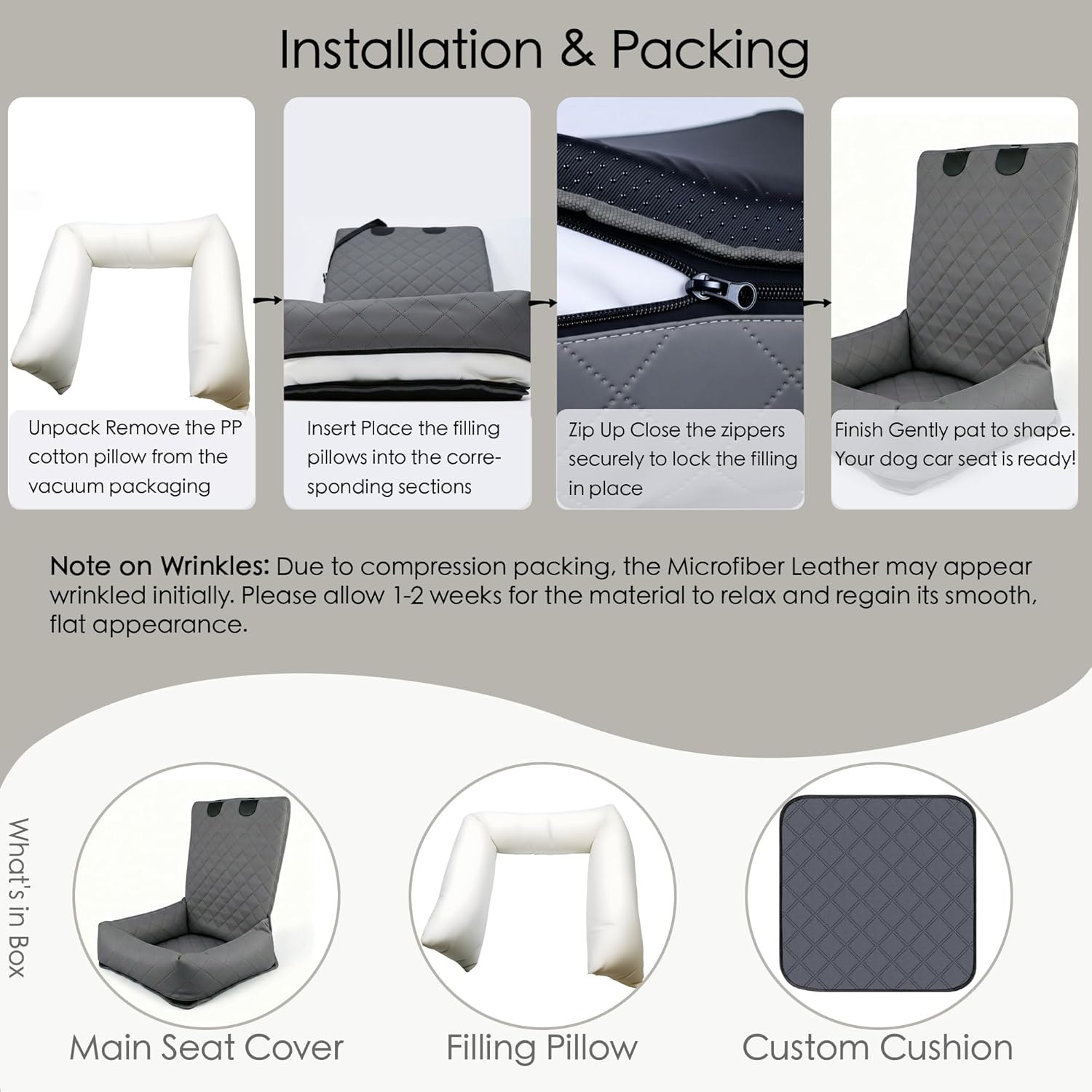 Microfiber Leather Dog Car Seat for Small & Medium Dogs, Waterproof Pet Car Seat with Washable Pee Pad, Scratch & Fur Resistant, Foldable Dog Bed for Home & Travel, Non-Slip Design, Matte Gray