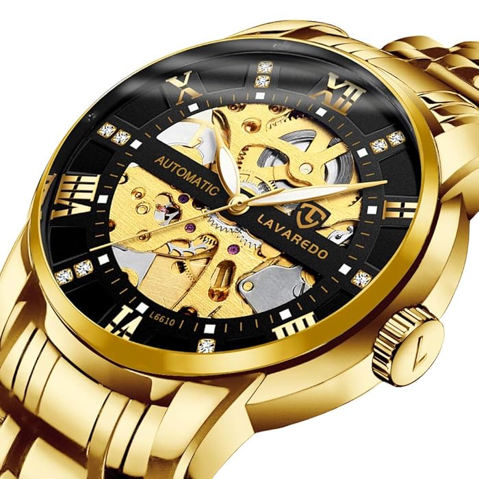 Buy Men’s Watch Black Mechanical Stainless Steel Skeleton Waterproof