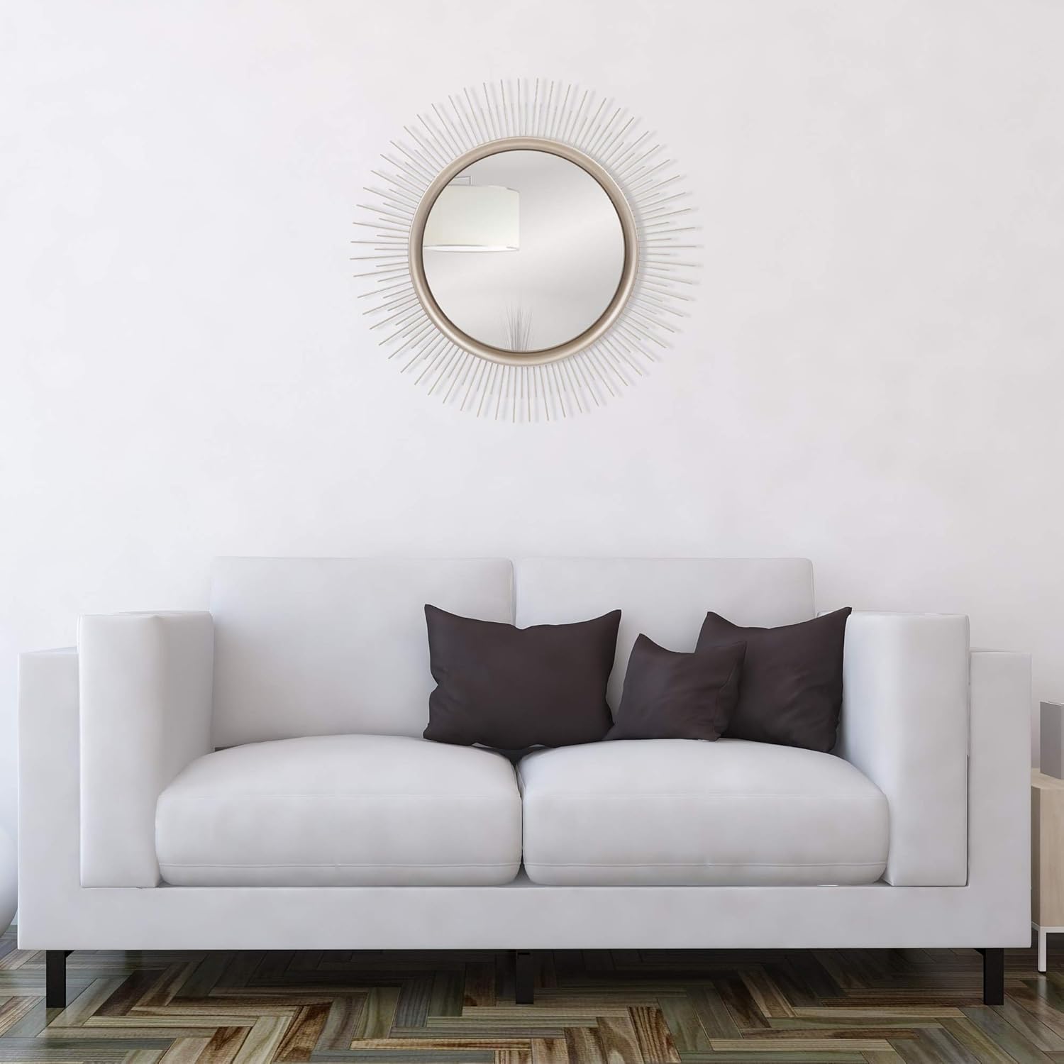 New Arrivals Brushed Silver Sunburst Wall Accent Mirror