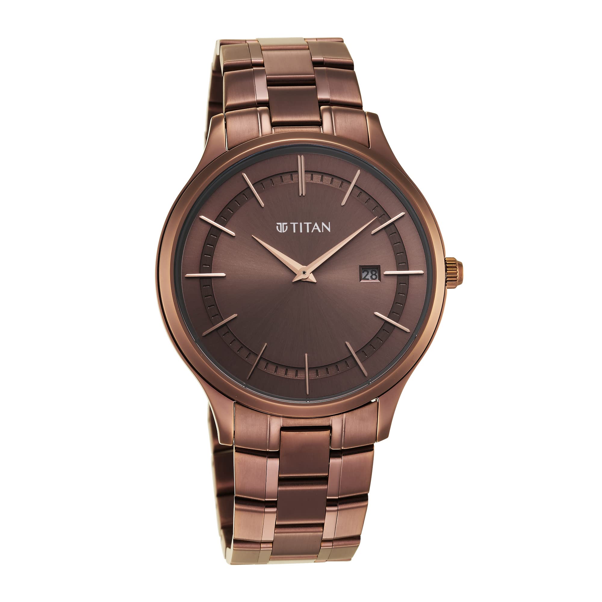 Titan Classique Slimline Brown Dial Analog with Day and Date Stainless Steel Strap Watch for Men-NS90142QM05 (B0B5L22Q52) Amazon Price History, Amazon Price Tracker