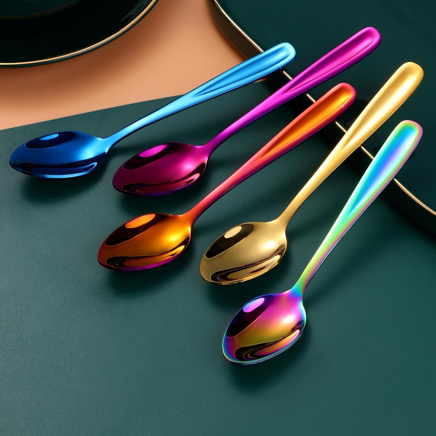 8 Pieces Dessert Spoons Teaspoons Small Coffee Spoons Espresso Spoons, 5.5 Inch (rainbow)