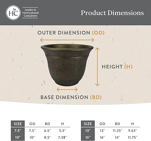 Miniatura 29 de The HC Companies Sierra - Maceta redonda de riego automático, maceta de plástico ligera para hierbas y más, macetas duraderas para plantas de Bronce