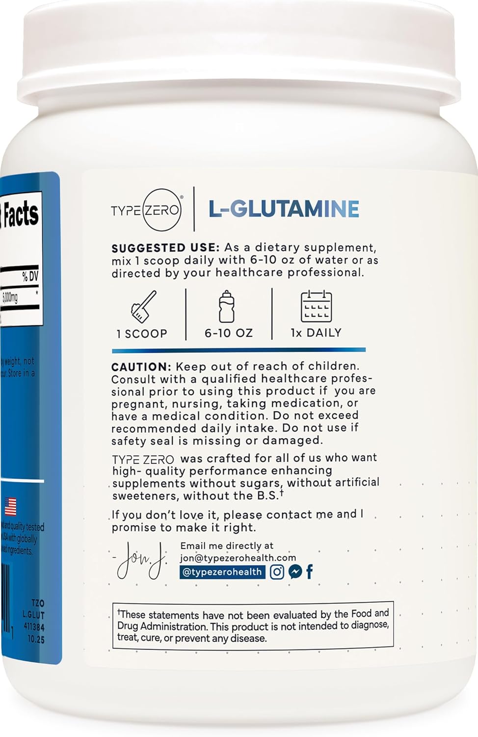 Type Zero L Glutamine Powder, 200 Servings of 5000mg - 6 Month Supply, for Gut Health, Gastrointestinal Lining Support & Recovery for Women/Men - Vegan, Gluten Free, No Fillers, Unflavored - Image 3