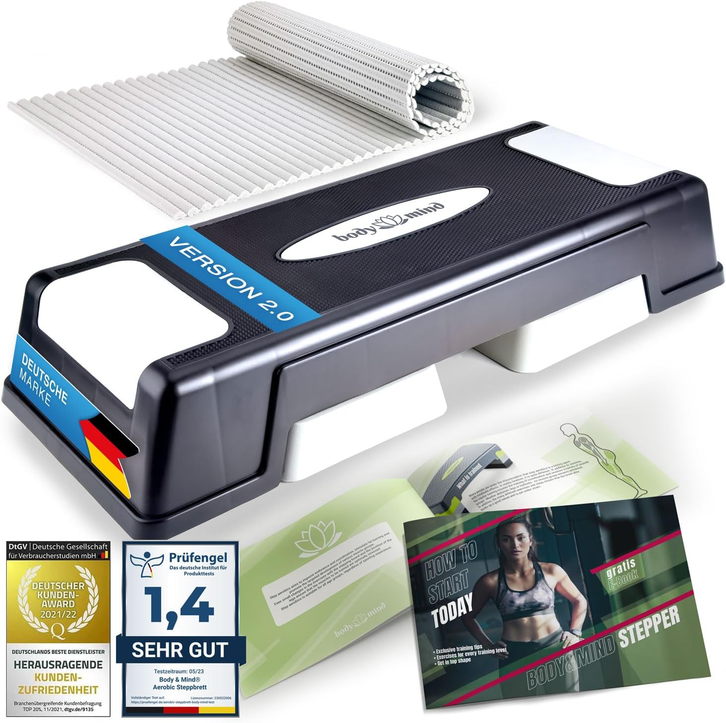 Body & Mind® Aerobic Stepper Step Bench with Free Non-Slip Mat & Exclusive Training E-Book