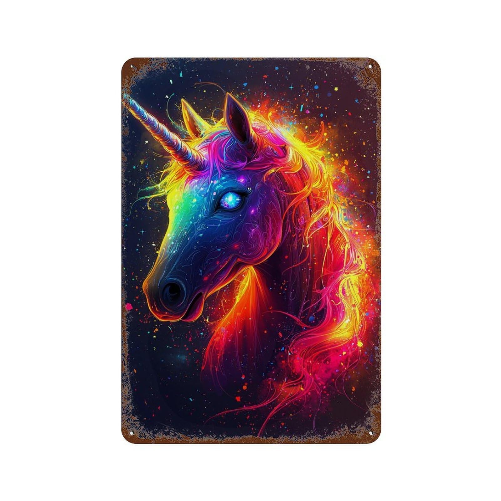 Rust Effect Colorful Unicorn Art Print-1 Weathered Tin Sign 11.8"x7.9", Farmhouse Wall Decor for Farmhouse, Kitchen And Entryway Decor