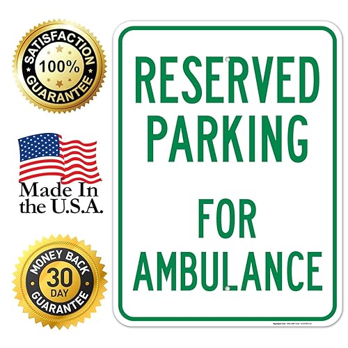 Vista 24 de Señal de ambulancia con reserva de estacionamiento, 10 x 14 pulgadas, libre de óxido, aluminio 040, resistente a la decoloración, fabricado