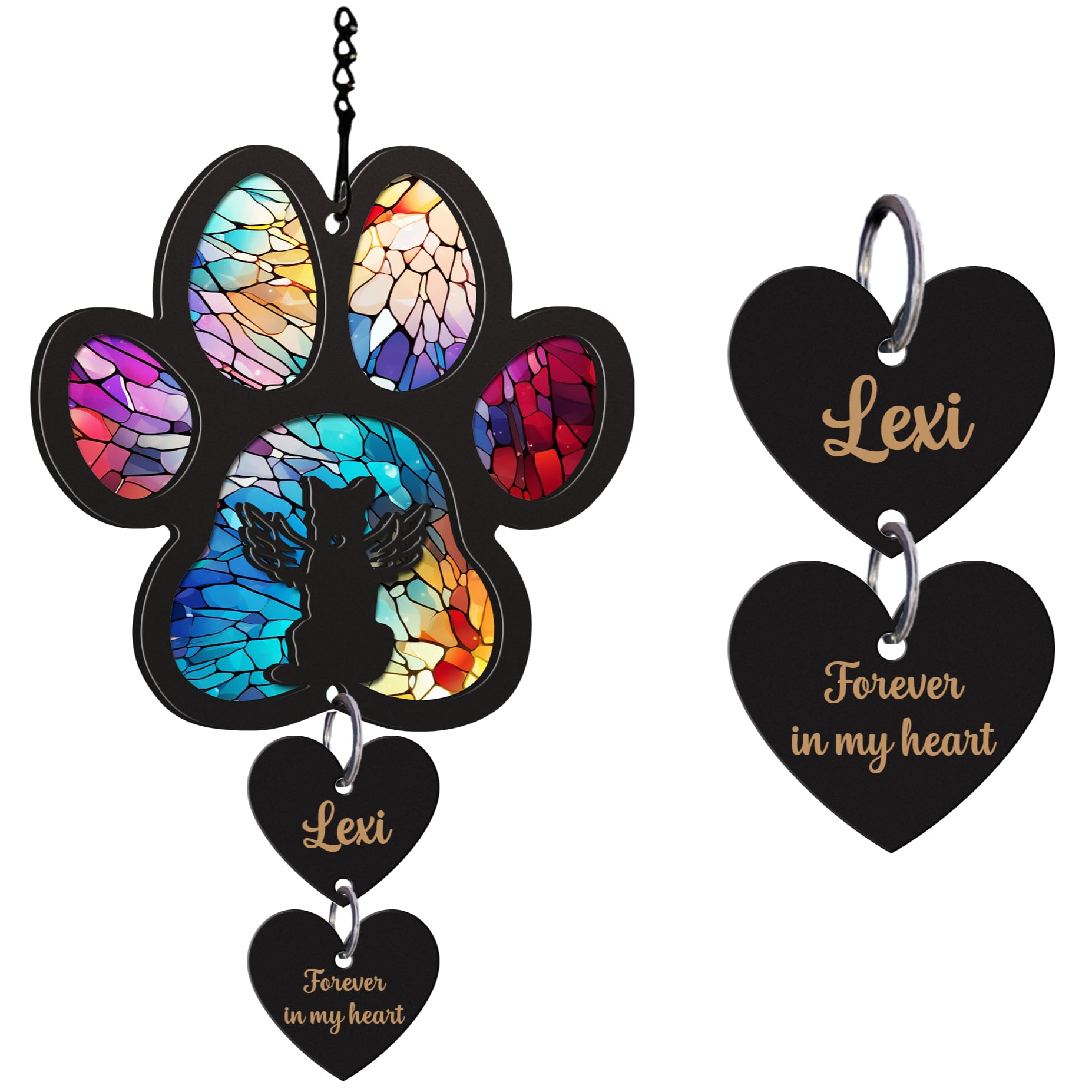 Dog Paw Pet Memorial Suncatcher, Wooden Hearts Customized With Dog Breed, Name And Message, Loss Of Dog Sympathy Gift, Dog Remembrance Gift, Dog Memorial, Dog Memorial Gifts For Loss Of Dog Sc69