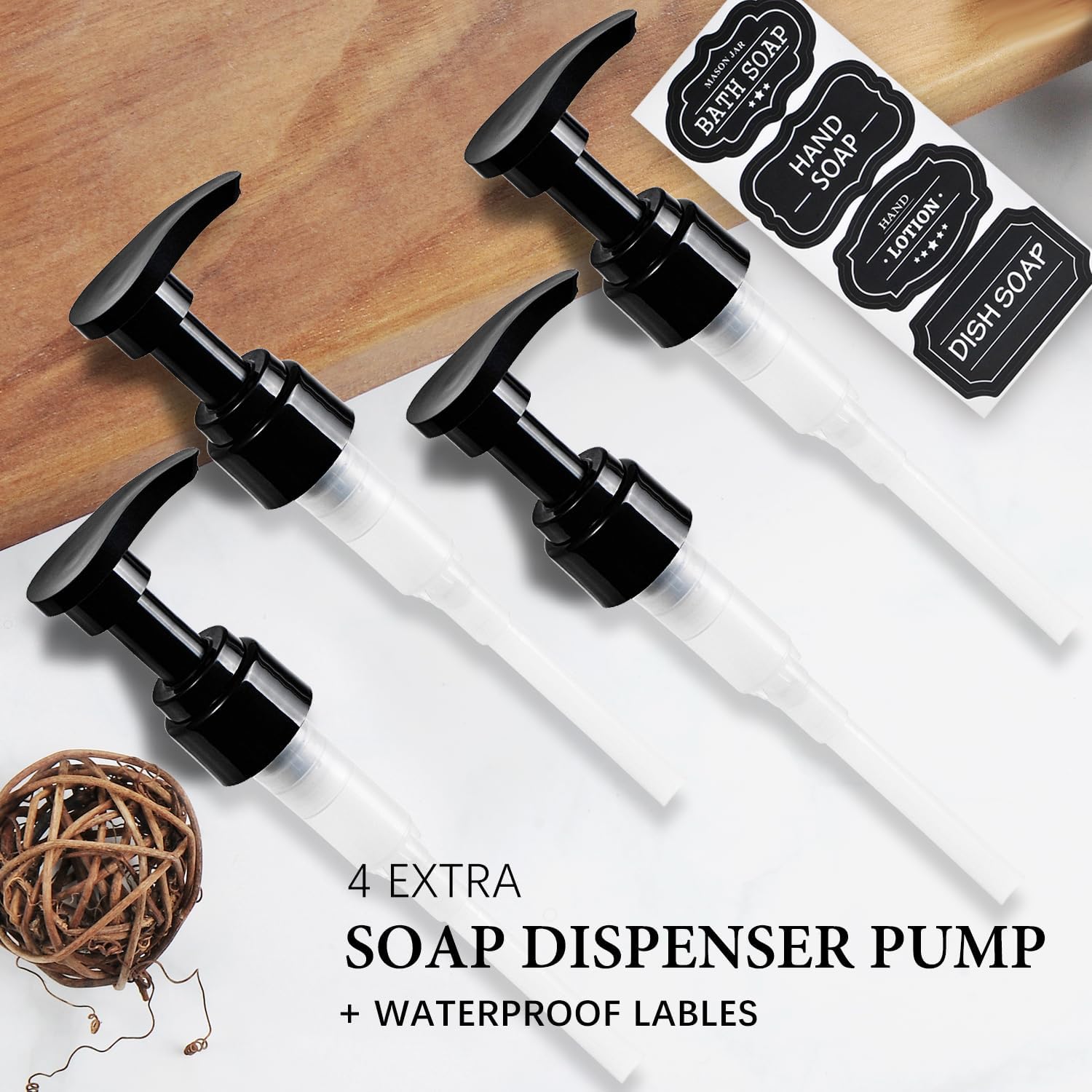 Amolliar Plastic Mason Jar Soap Dispenser with Pump Lid,16OZ Refillable BPA-Free Hand Soap Dispenser Set with Cute Lables - Farmhouse Decor for Kitchen/Bathroom,Liquid Soap,Dish Soap, Lotion (4 Pack) - Image 3