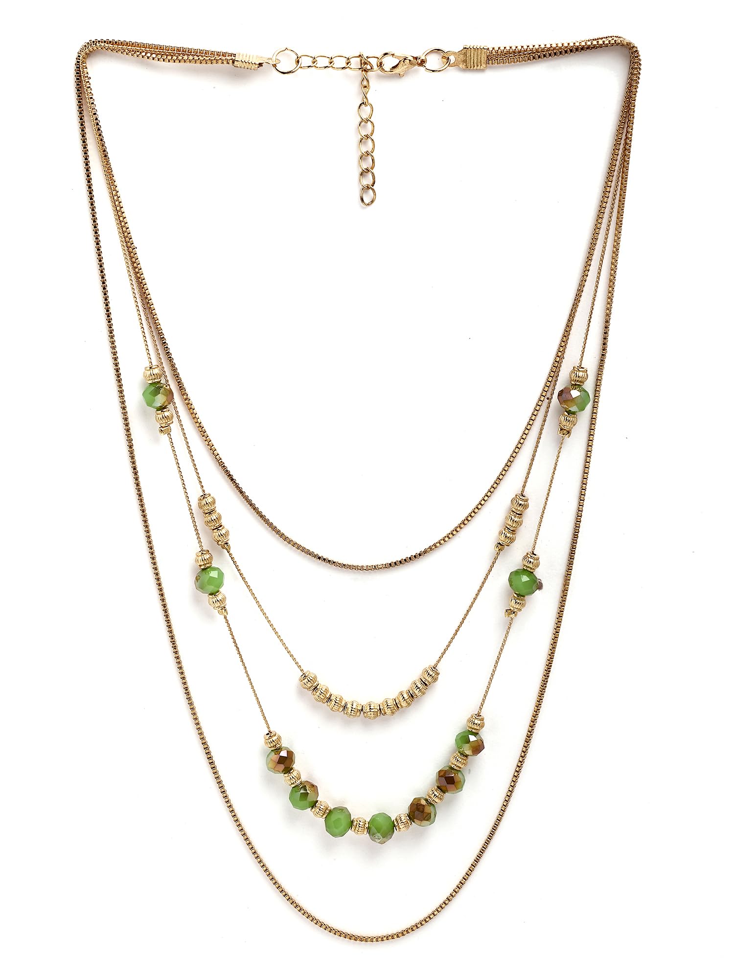 karatcart Gold-Plated Green Ctystal Multilayer Chain Necklace for Women-picture-3