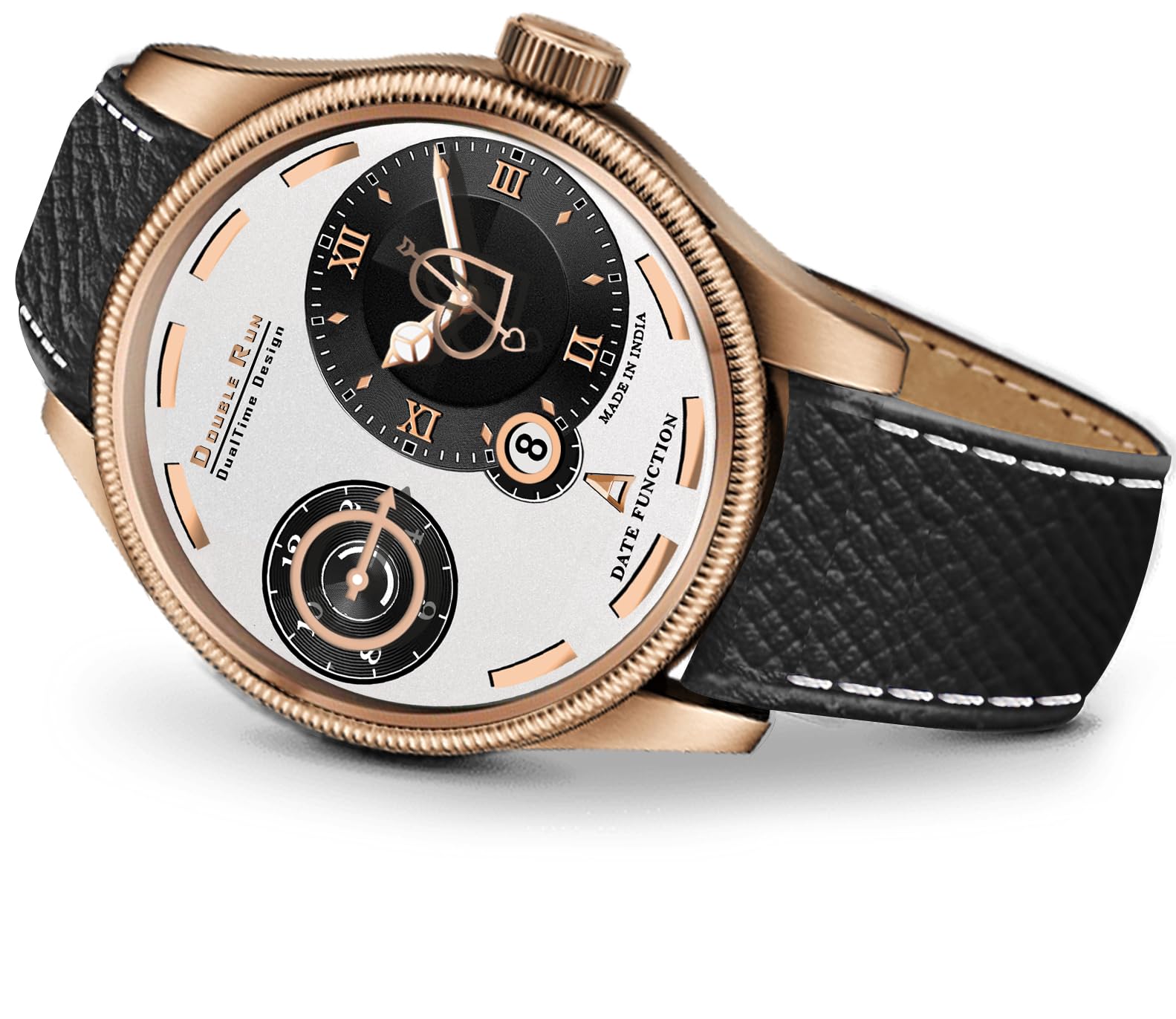 DOUBLERUNMultcolor Dial Chronograph and Date Display Black Leather Strap Analog Men Watch