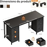 Coleshome Bureau avec 6 Tiroirs, 160x52 cm Bureau Informatique avec Rangement, Bureaux D'ordinateur pour Le Bureaux à Domicile, Noir - 5