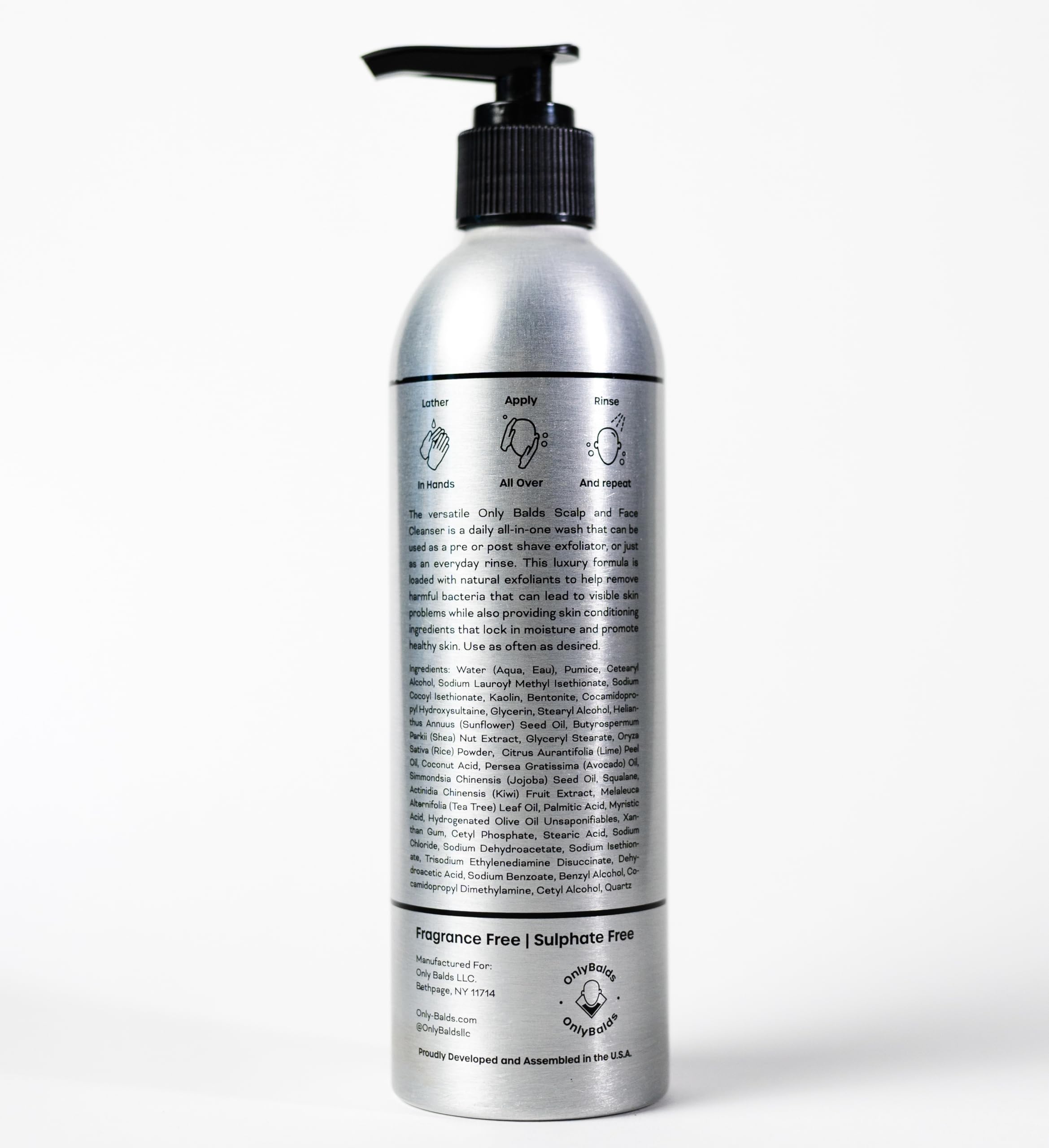 OnlyBalds Exfoliating Scalp & Face Cleanser 10oz — Premium Cleanser for Bald Men & Women, Shaved Heads & Shave Prep — Sulfate-Free, Synthetic Fragrance-Free, Dermatologist Tested