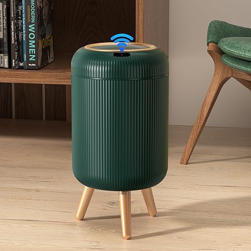 onlcuk Bathroom Trash Can Automatic Touchless, 3 Gallon Smart Motion Sensor Garbage Can with Lid Electric Small Mini Trash Garbage Bin for Kitchen, Office, Toilet, Bedroom Diaper Trash Cans-Green - Green - Automatic with Legs