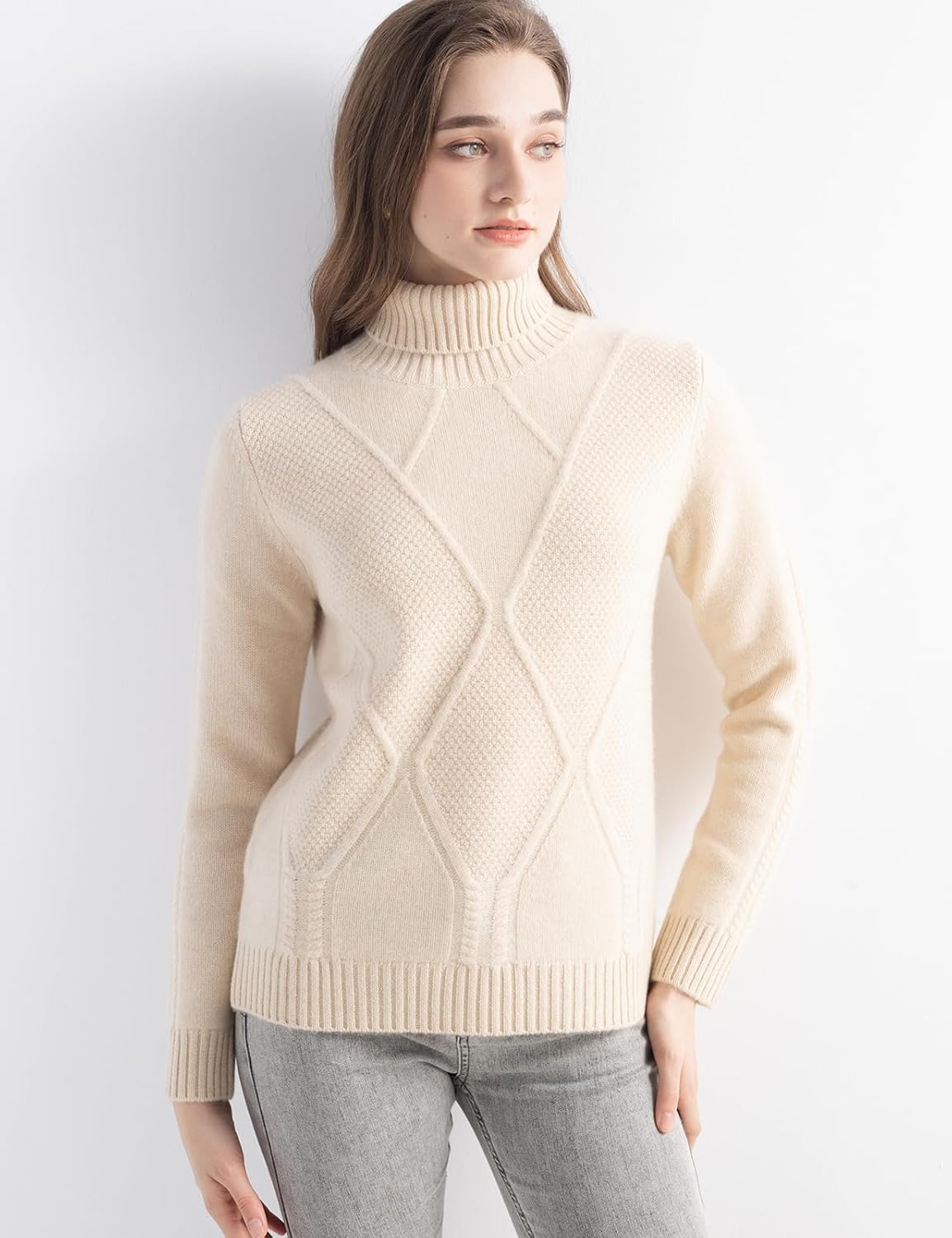 Chanyarn Women's 100% Cashmere Sweater Turtleneck 2025 Fall Winter Long Sleeve Cable Top Solid Slim Soft Knitted Pullover - Image 5