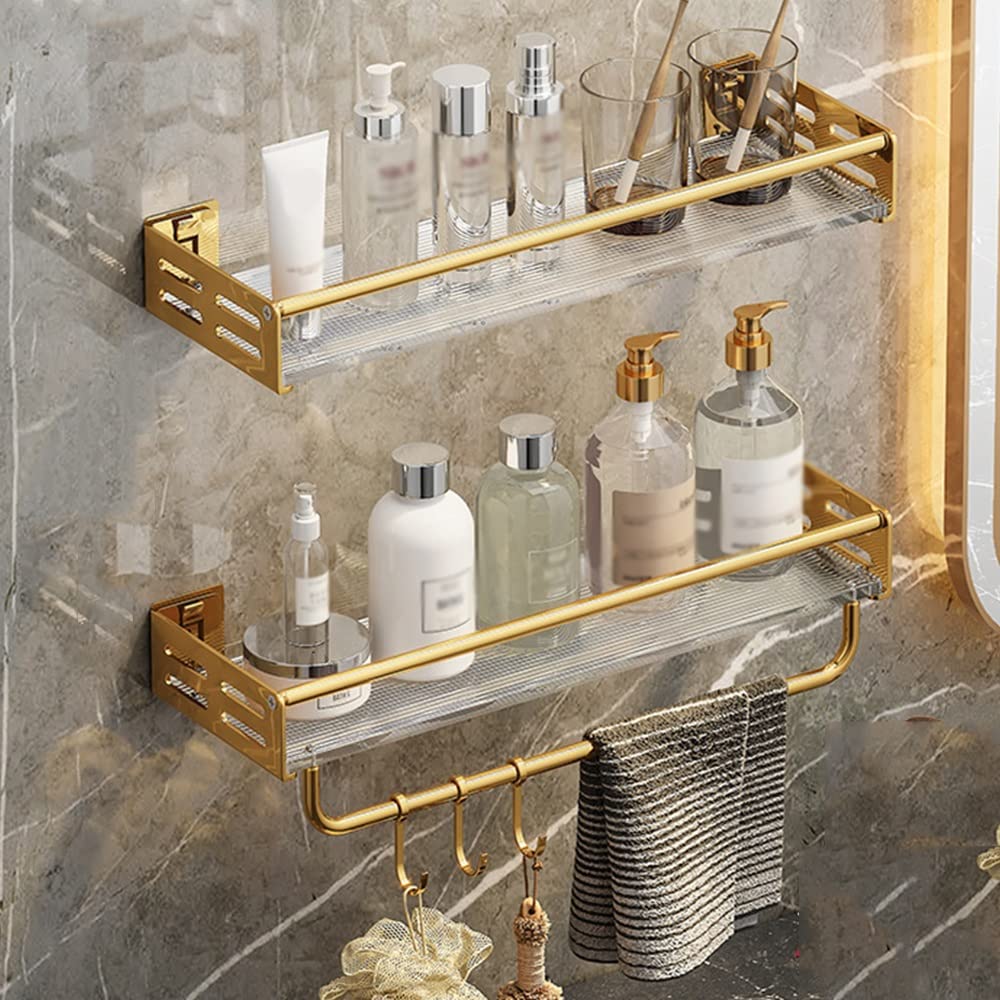 SDGBCXD Wall Mounted Copper Shower Caddy, Stylish Towel Storage Basket for Bathroom(D,2 Layers with Rod 50Cm)