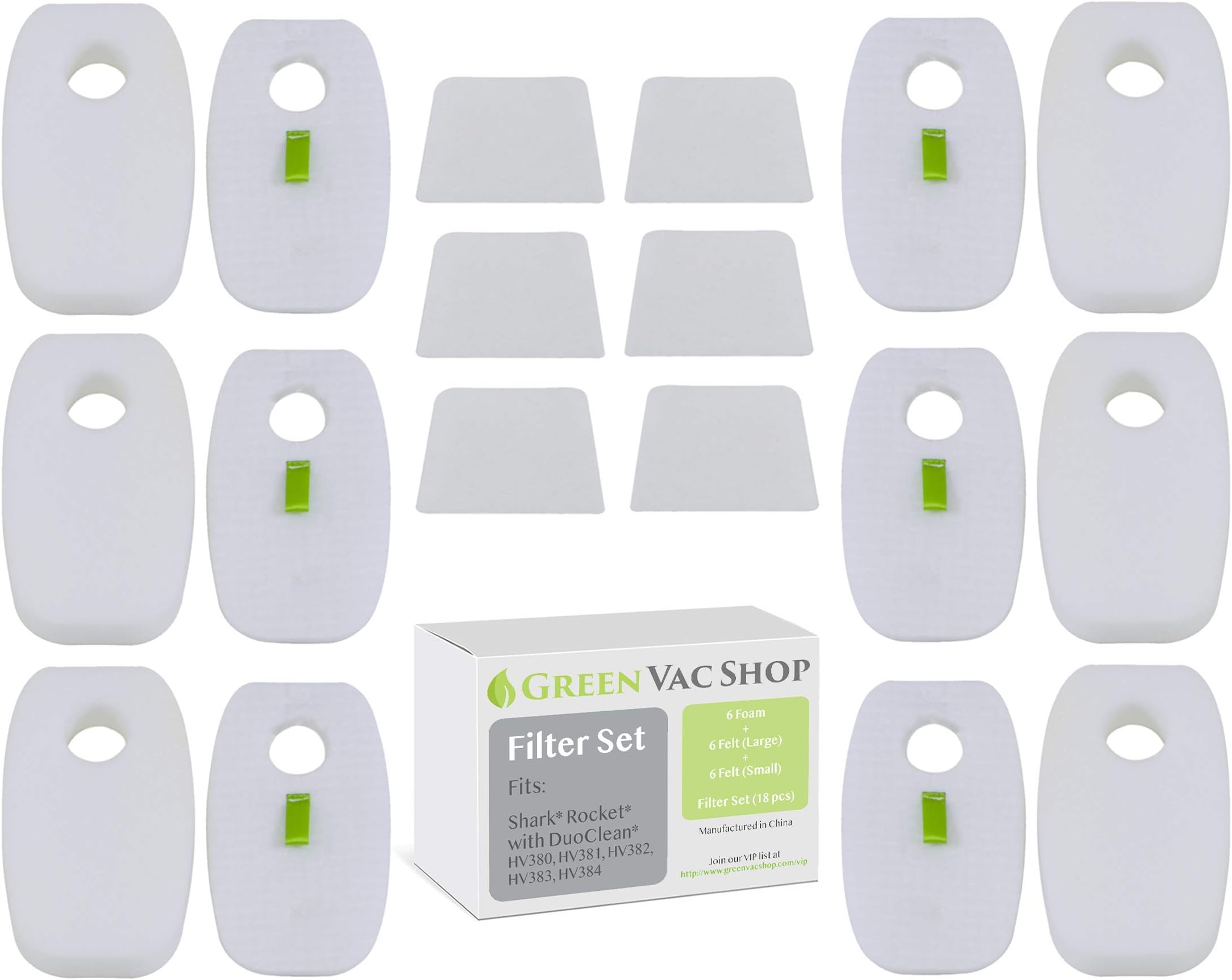 6-Pack Shark Rocket DuoClean HV380, HV380W, HV381, HV382, HV383, HV384Q Replacement Filter Set, 12 pre-Filters (6 Foam+6 Felt) and 6 Post-Filters, Replaces Shark Part# XFFH380 XPSTFH380