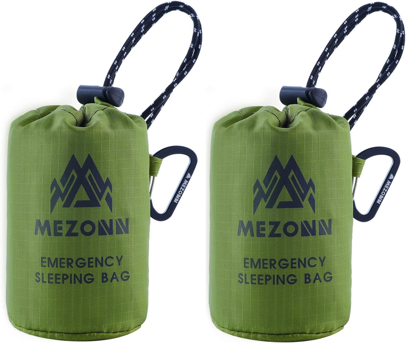 Mezonn PE Emergency Sleeping Bag Survival Bitty Sack - Emergency Space Blanket Lightweight Sleeping Bag for Outdoor Hiking Camping Survival Gear - Includes Nylon Bag with Carabiner