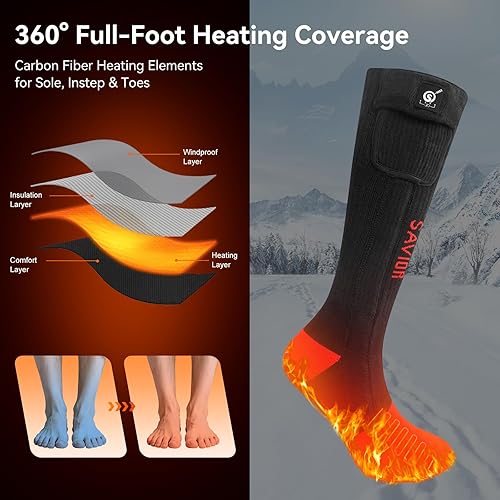 Miniatura 2 de SAVIOR HEAT Electric Heated Socks for Men Women 3 Heat Settings 2 * 2200mAh Rechargeable Battery Powered Cold Weather Heated Ski Socks Up to 10