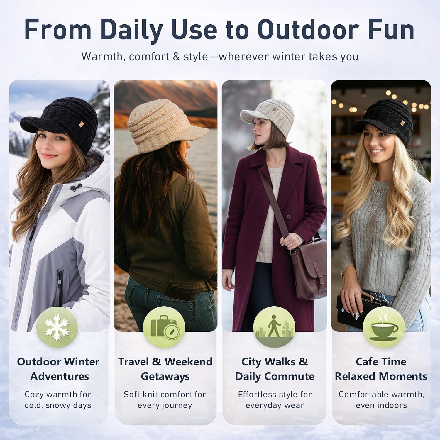 TOP-EX DryKnit Waterproof Visor Beanie for Women, Fleece Lined Winter Hat