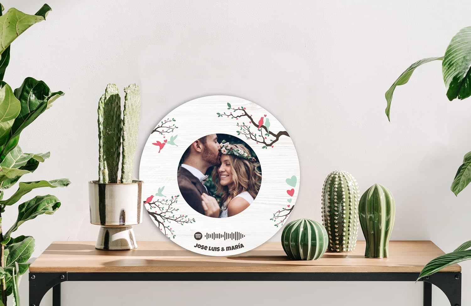 Oedim Disco Pájaros Metacrilato Música Spotify + Foto Personalizado, Fabricado en Metacrilato 4mm, 25 x 25 cm, Efecto Espejo, Regalo Original para San Valentín