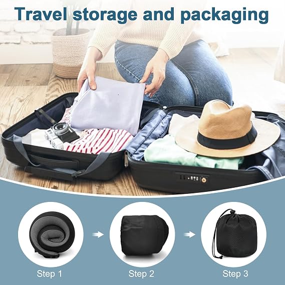 Memory Foam Travel Neck Pillow, 360° Support with Eye Mask&Earplugs | Adjustable Wraparound Fit, Slow-Rebound Memory Foam, Washable Cover And Carry Bag For Flights, Trains And Car Journeys