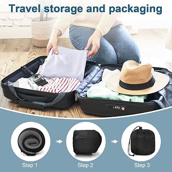 Memory Foam Travel Neck Pillow, 360° Support with Eye Mask&Earplugs | Adjustable Wraparound Fit, Slow-Rebound Memory Foam, Washable Cover And Carry Bag For Flights, Trains And Car Journeys