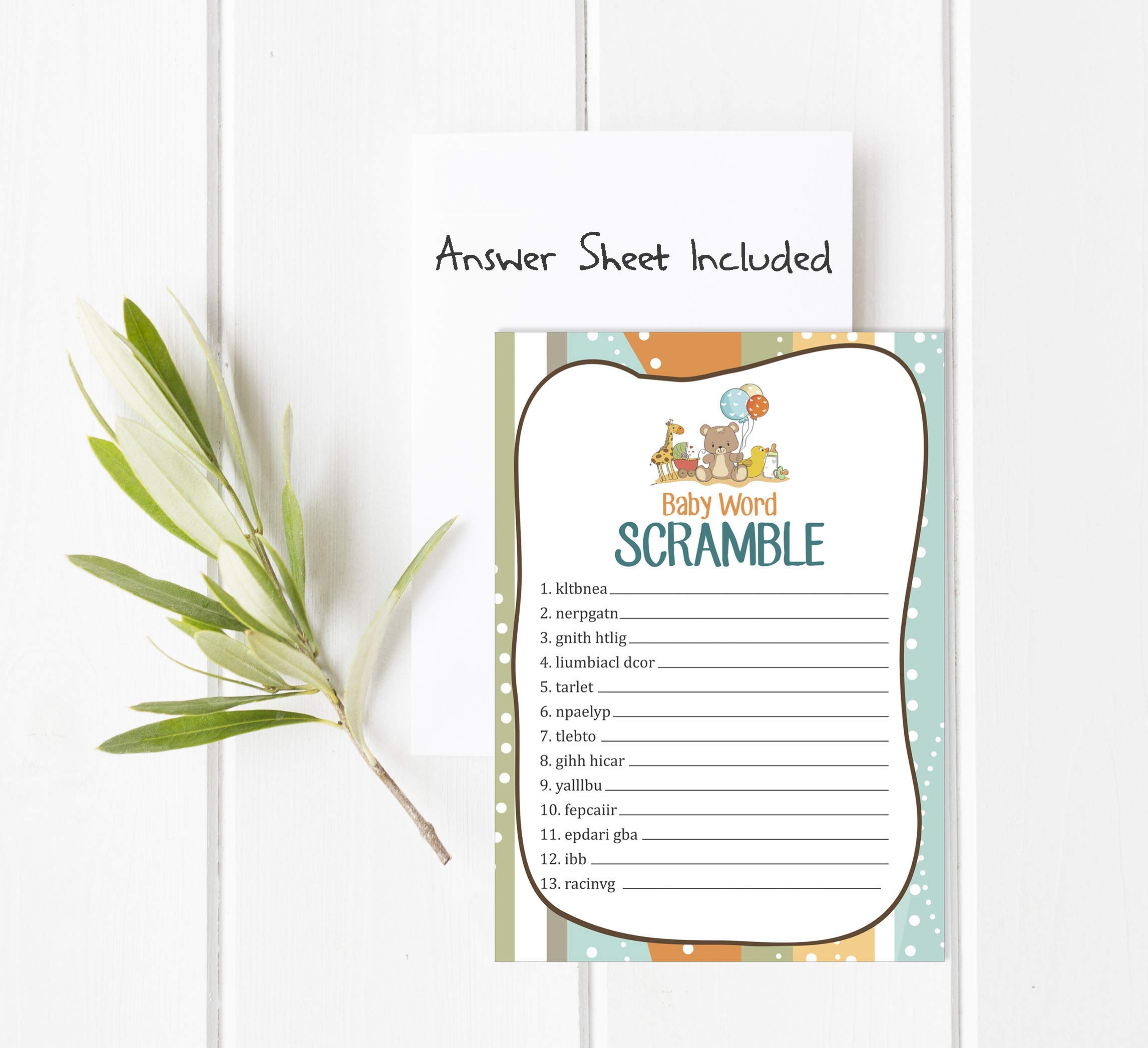 Inkdotpot 50 Pack Partito Carte Bambino Parola Scramble Baby Shower Gioco Genere Neutro Volpe Animale Forniture Divertimento Favori Baby Shower Gioco