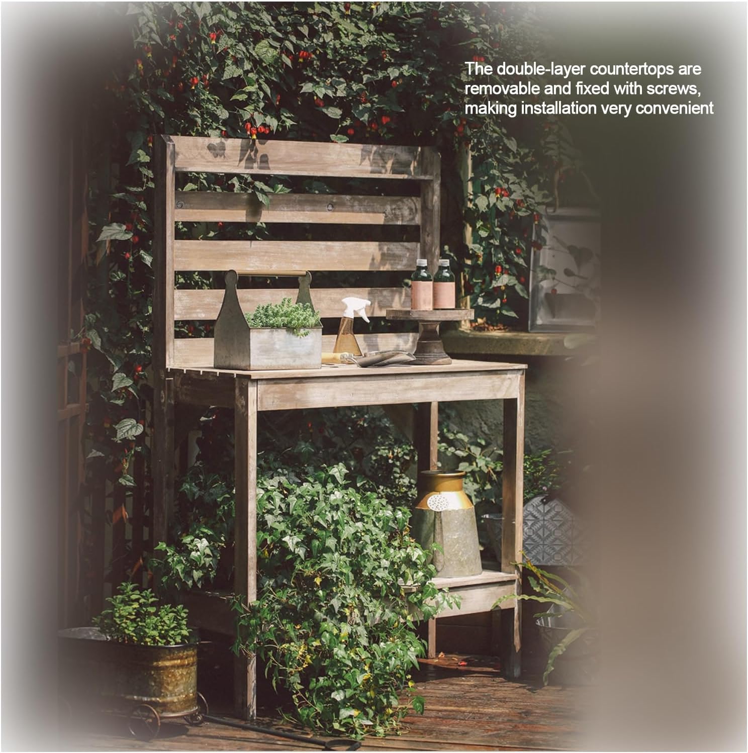 Outdoor Potting Bench Table ，Potting Bench Table, Garden Work Bench, All-Weather Garden Table Work Station，for Patio, Courtyards, Balcony,