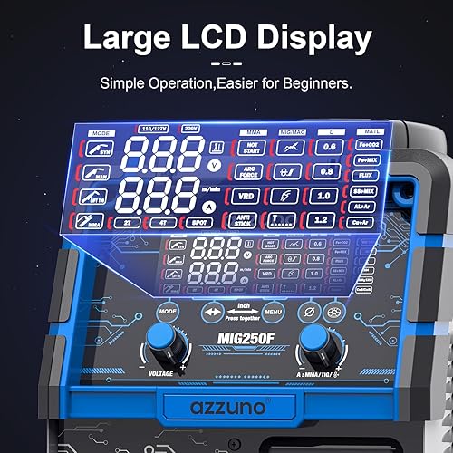 Miniatura 3 de AZZUNO Soldador MIG de Aluminio 250 Amperios, 6 en 1 Gas MIGNúcleo de Flujo sin GasElectrodoElevación TIGSoldadura por PuntosPistola de Carrete