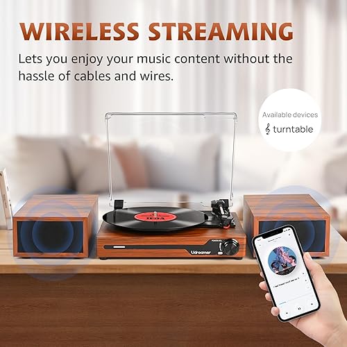 Miniatura 2 de Tocadiscos de vinilo con altavoces, tocadiscos portátil Bluetooth para discos de vinilo, reproductor de fonógrafo LP con 3 velocidades USB RCA en