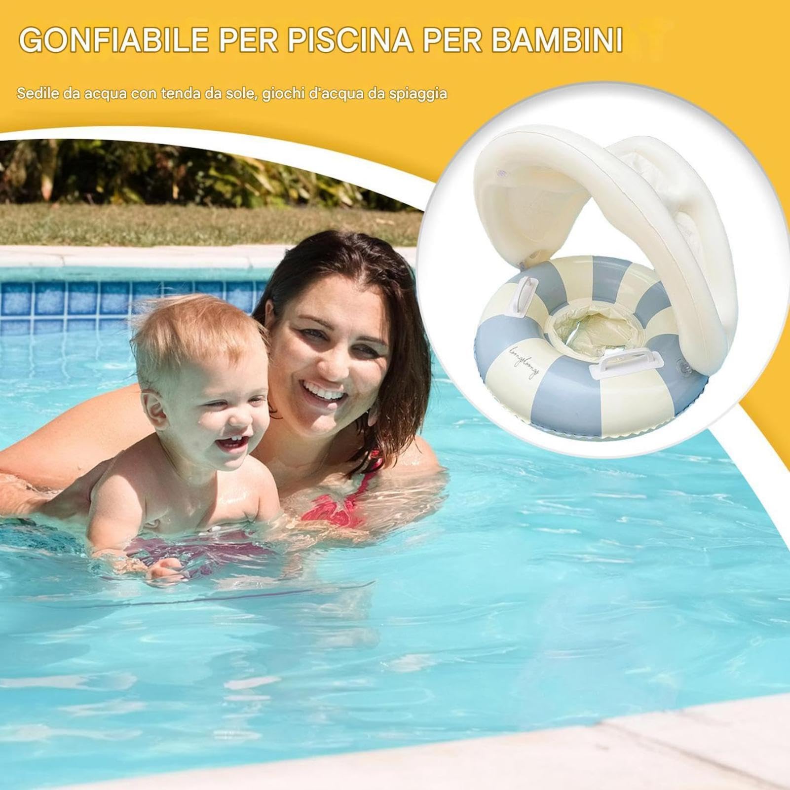Galleggiante Per Piscina Con Tettuccio, Galleggiante Per Neonatis Con UPF 50+ Tettuccio Rimovibile, Salvagente Gonfiabile Per Neonatis Per Nuoto All'aperto E Al Chiuso, Per Bambini Da 0 A 36Mesi
