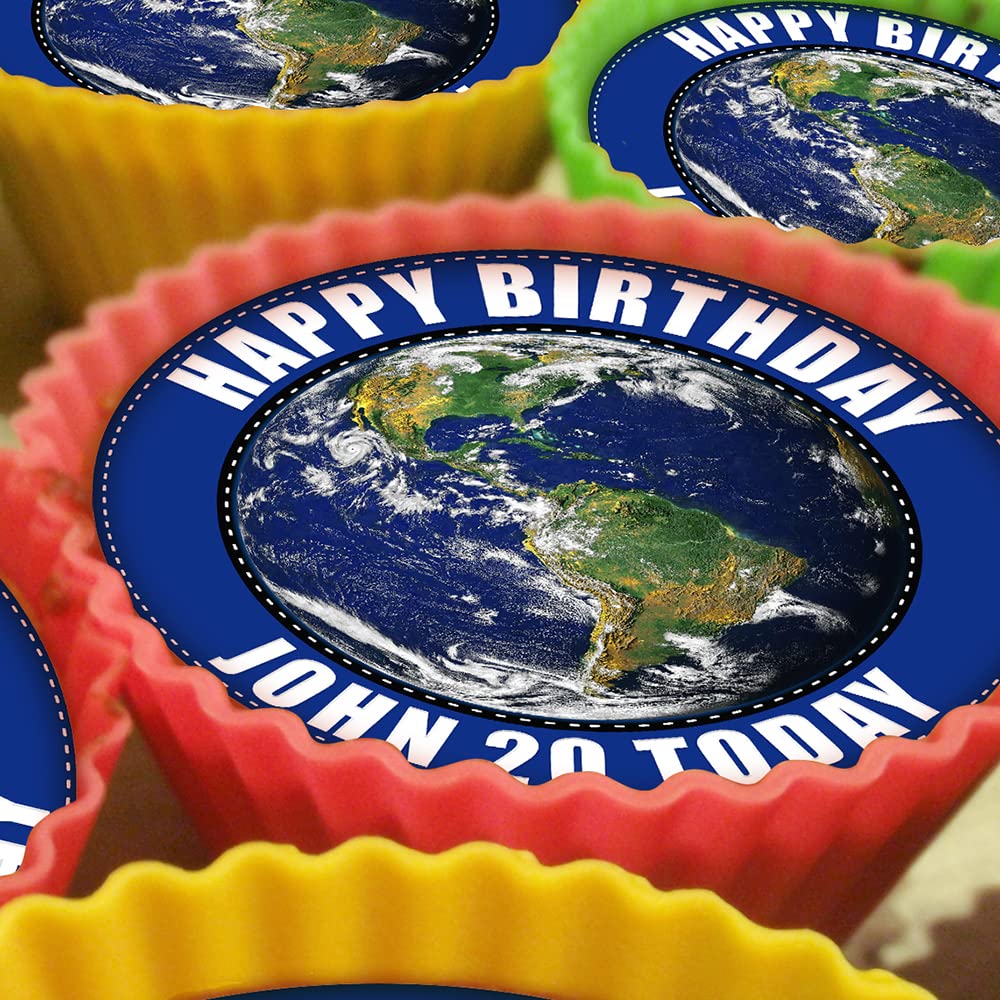 Dalton Designs Uk Space Planet Earth - 20 X 5Cm Personalised Edible Cupcake Toppers On Premium Icing