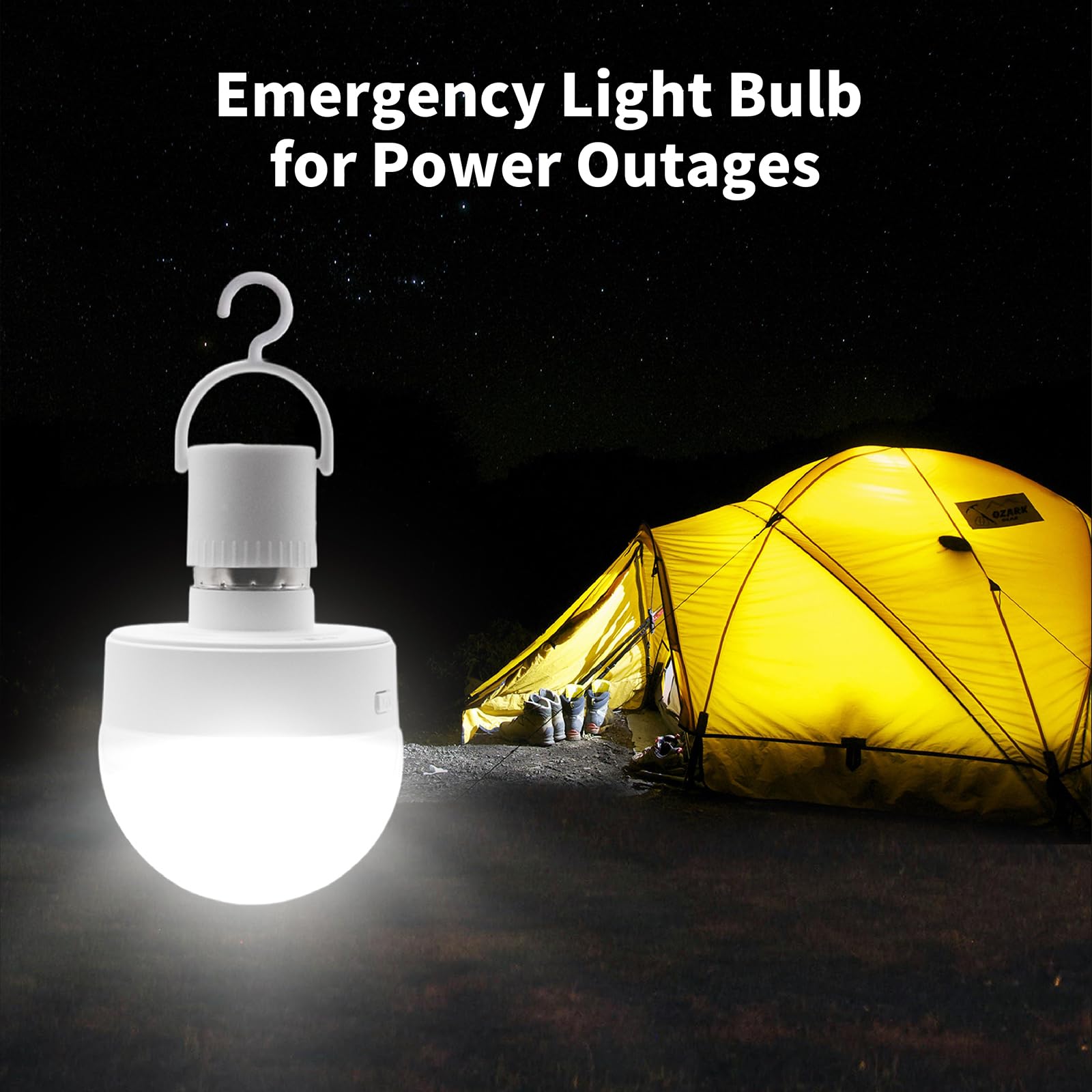 A19 Emergency Rechargeable LED Light Bulb With Hook Adapter - E26 - 120 V - 9 W - 3000 K - 2-Pack