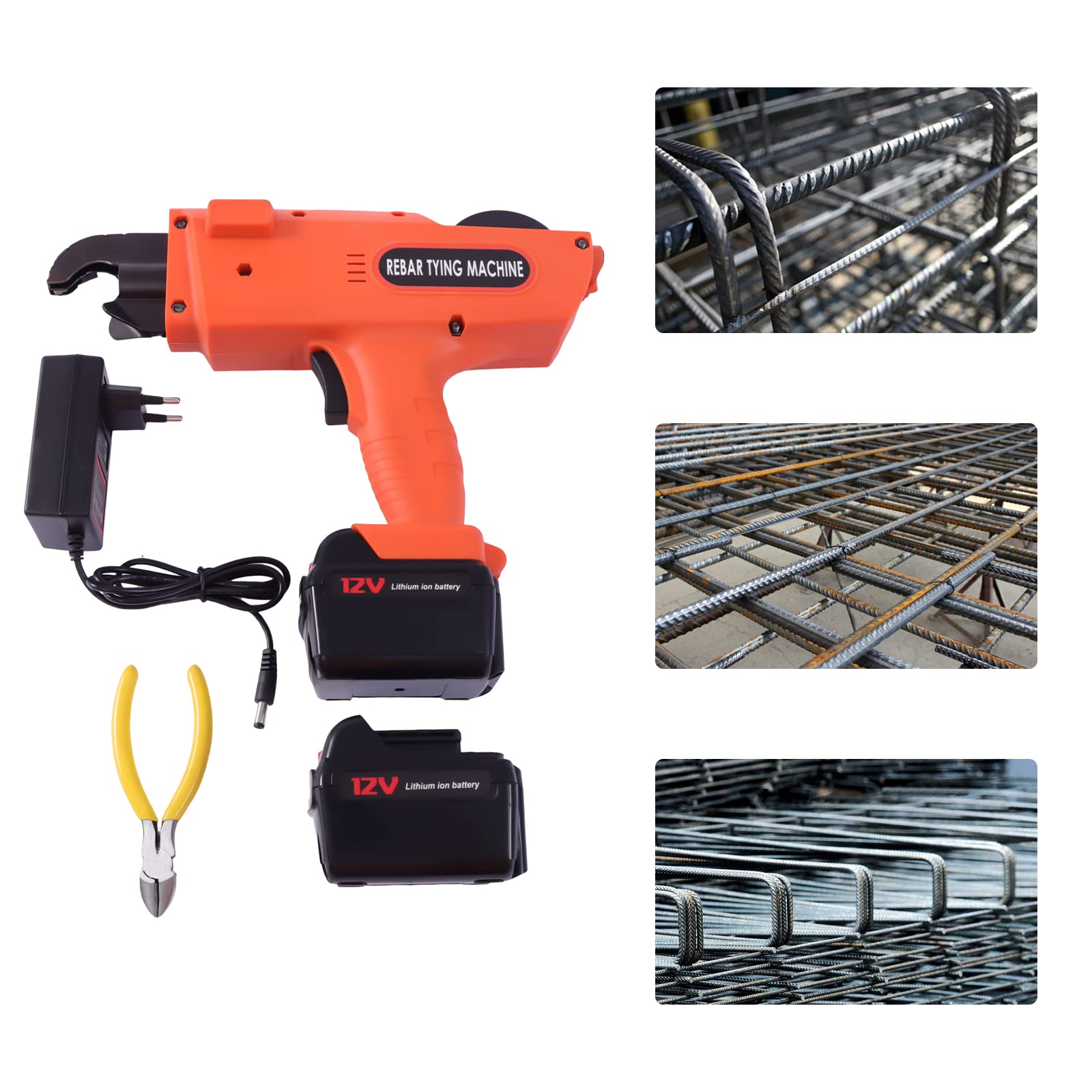 12V Automatische Rebar Bindedraht Bindemaschine Drahtbindemaschine 6mm-25mm Bewehrungsverbinder Mit 2 Akku und 1 Charger