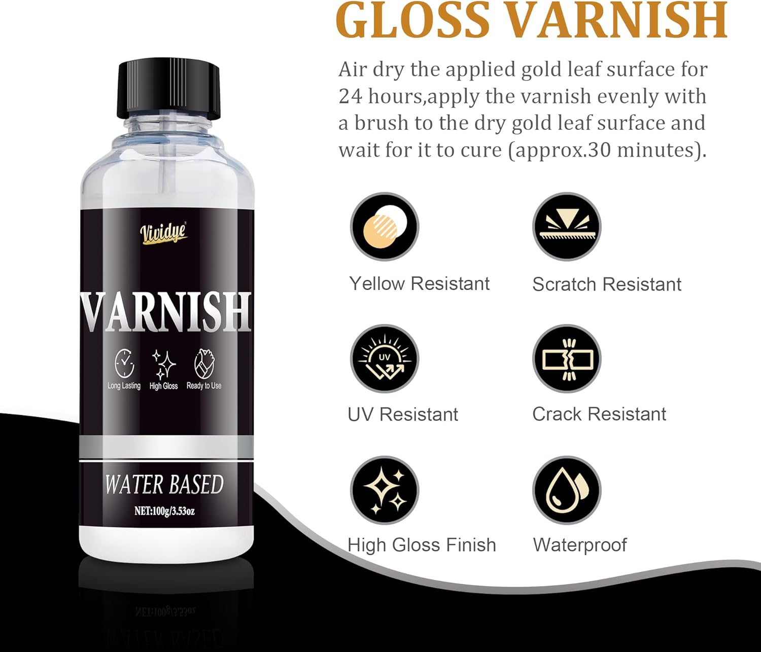 Gold Leaf Gilding Adhesive Set - 100ml Metal Leaf Glue & 100ml Protective Varnish, Gold Foil Sheets 100pcs, Fast Dry Gold Leaf Kit for Art, Crafts, Furniture and Painting, Non Toxic, Long-Lasting